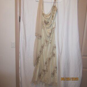 Gold Beaded Evening Dress with matching scarf